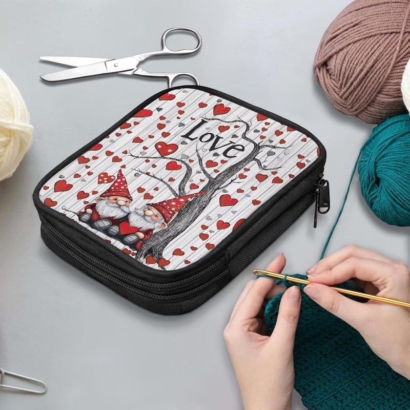 Vanideaoty Store Love Heart Crochet Hook Case Portable Gnome Crochet Hook Organizer with Web Pockets for Knitting Needles Crochet Supplies Valentine's Day Gifts Holiday - Image 3